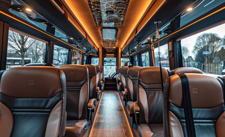 Comfortable seating inside a luxury Leeds coachhire in United Kingdom, April 2024, Coachhire.